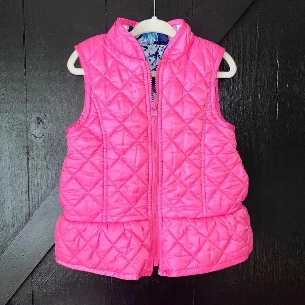Lilly Pulitzer Girl’s Melanie Prosecco Pink Reversible Peplum Quilted Vest XS